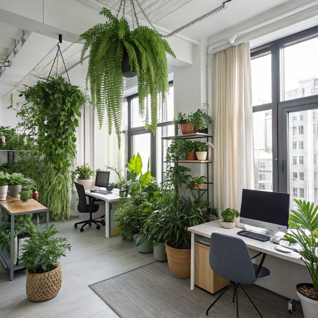 Office space decorated with beautiful plants